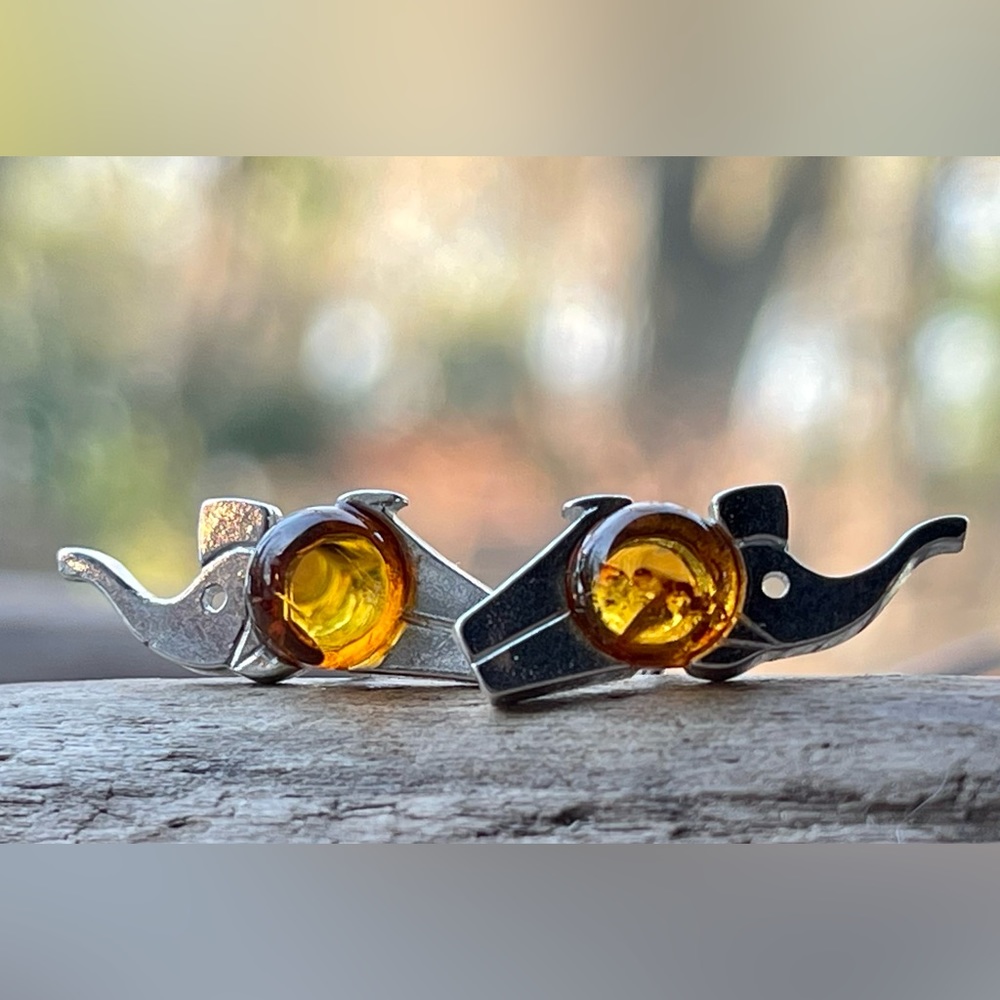 Elephants- Authentic Baltic Amber Stud Earrings - image 4